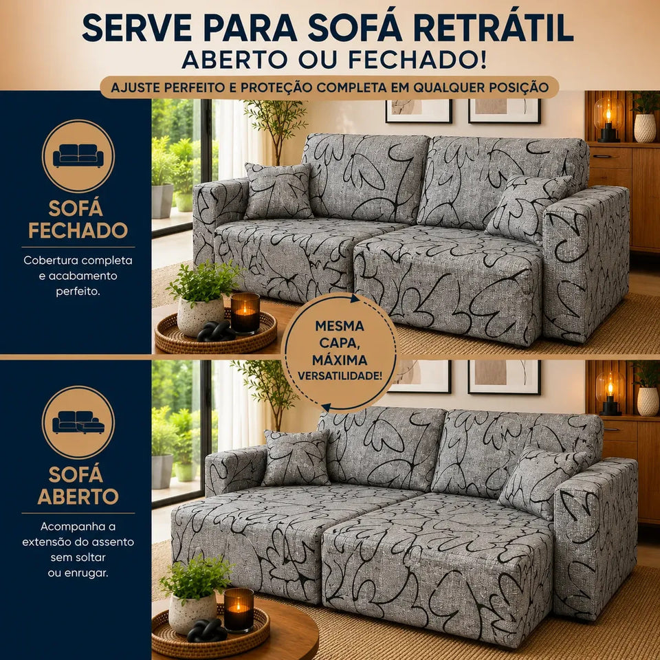 Capa de Sofá Retrátil Spandex + 2 Capas de Almofadas + Fixadores, Estampadas, Pronta entrega, (2,3 Lugares)