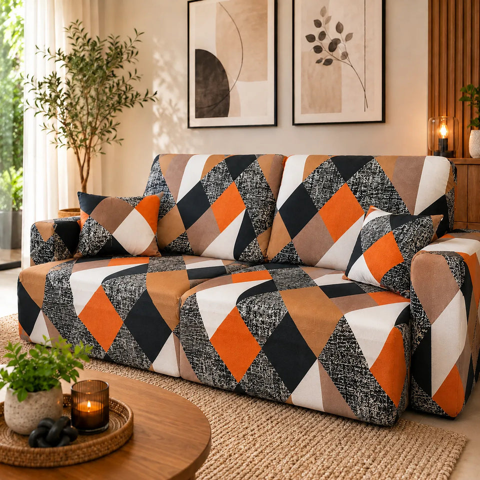 Capa de Sofá Retrátil Spandex + 2 Capas de Almofadas + Fixadores, Estampadas, Pronta entrega, (2,3 Lugares)
