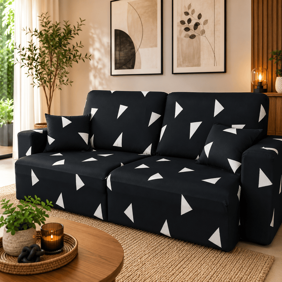 Capa de Sofá Retrátil Spandex + 2 Capas de Almofadas + Fixadores, Estampadas, Pronta entrega, (2,3 Lugares)
