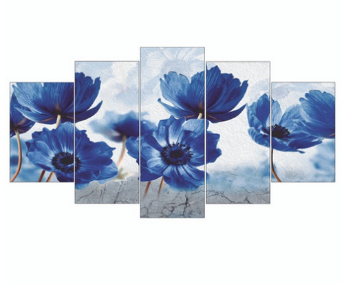 Quadro Sala Quarto Mosaico Flores Azuis Mdf 06mm N06